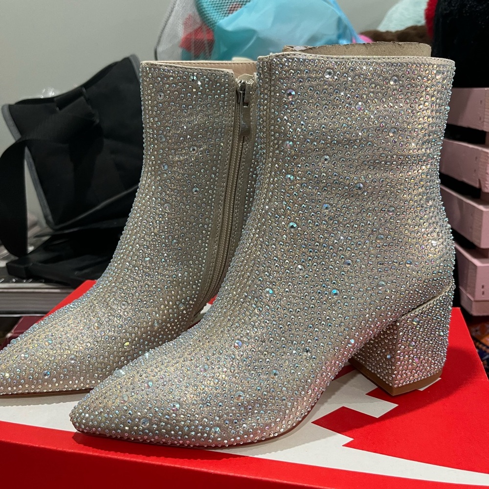 Crystal Embellished Ankle Boots - Silver